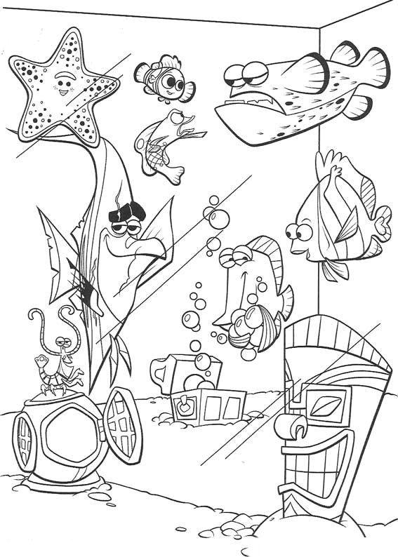 coloriage nemo et les poissons dans l aquarium